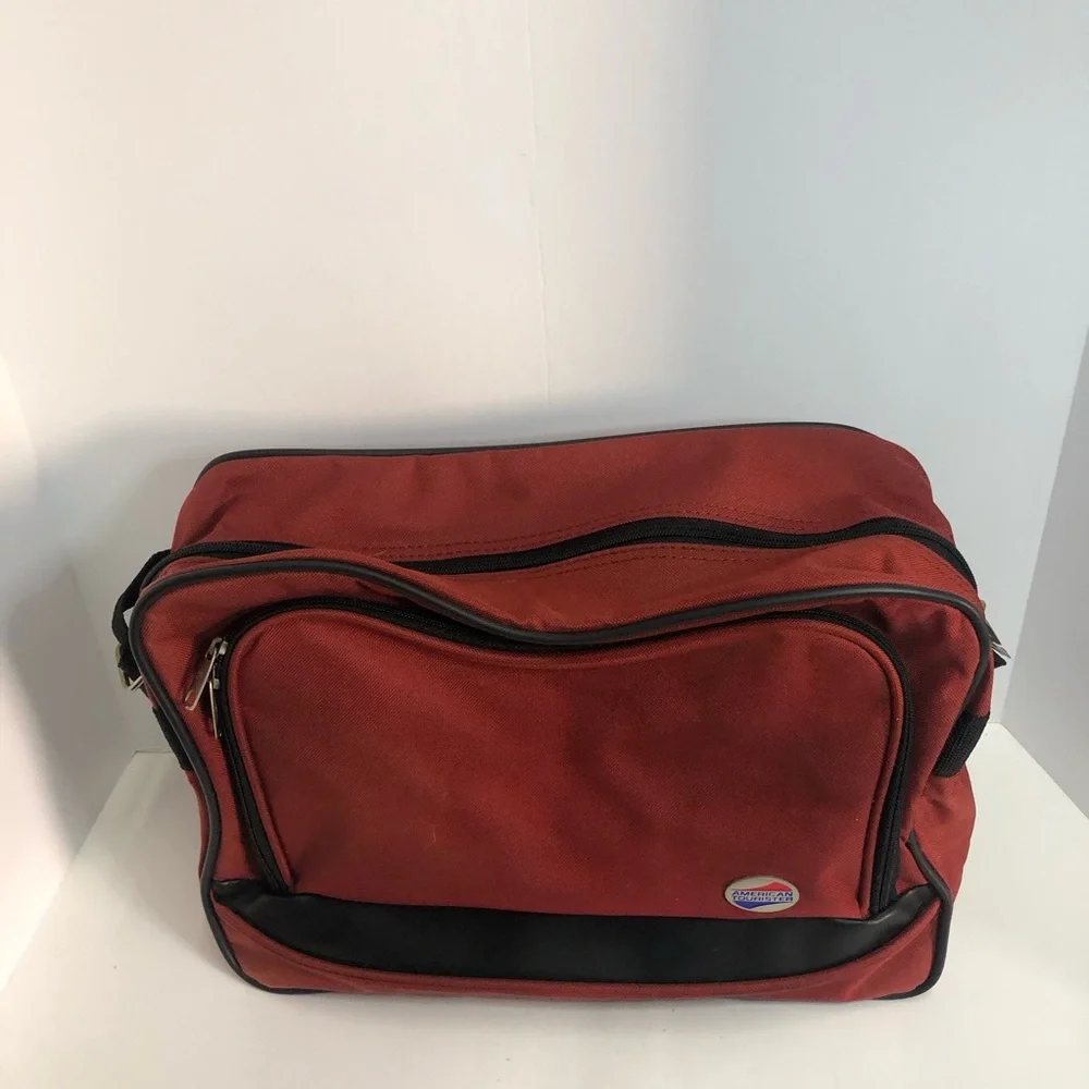 American Tourister Small Red Overnight Bag 14” With Shoulder Strap.